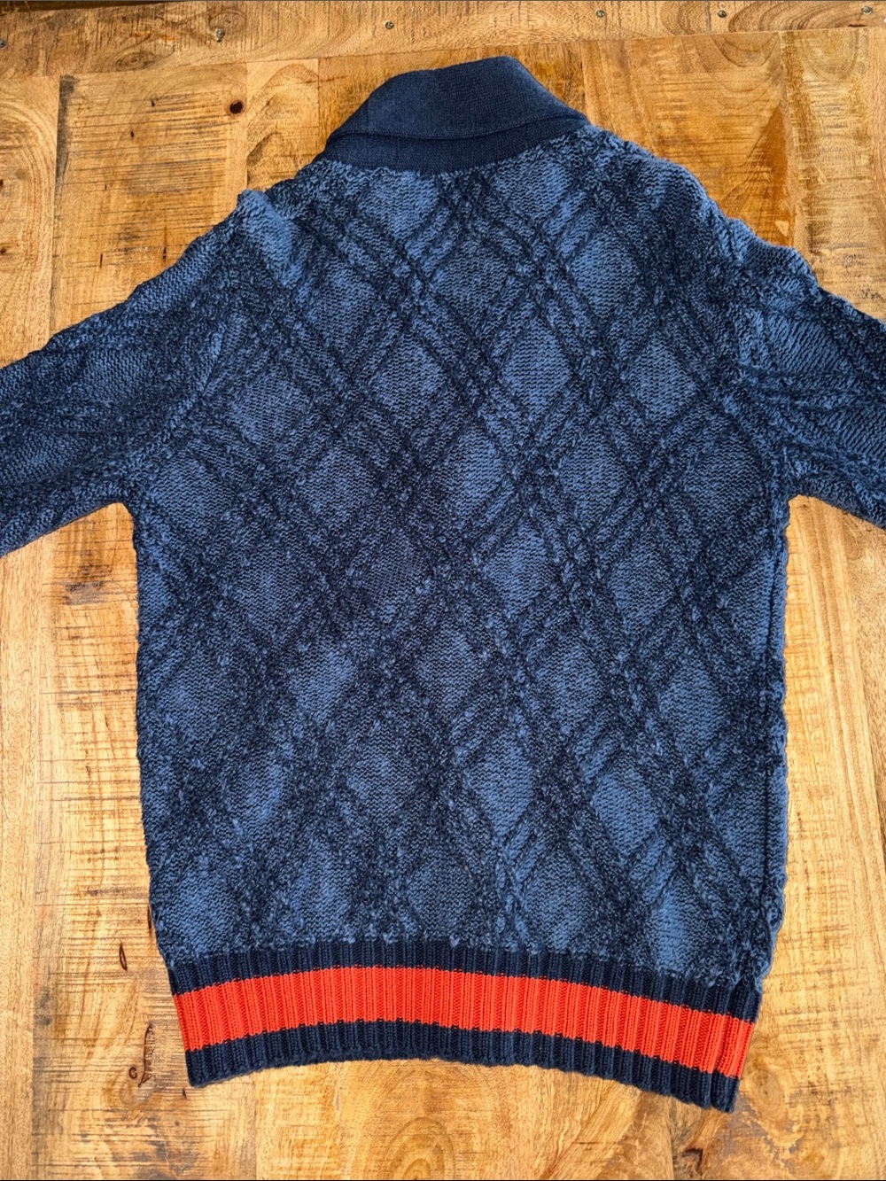 Tommy Hilfiger Navy Shawl Collar Cardigan with Red Contrast Trim - Picture 3 of 5